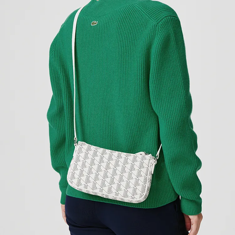 LACOSTE Polyurethane Croissant Crossbody Bag Shoulder Bag Medium Size Women's White-3