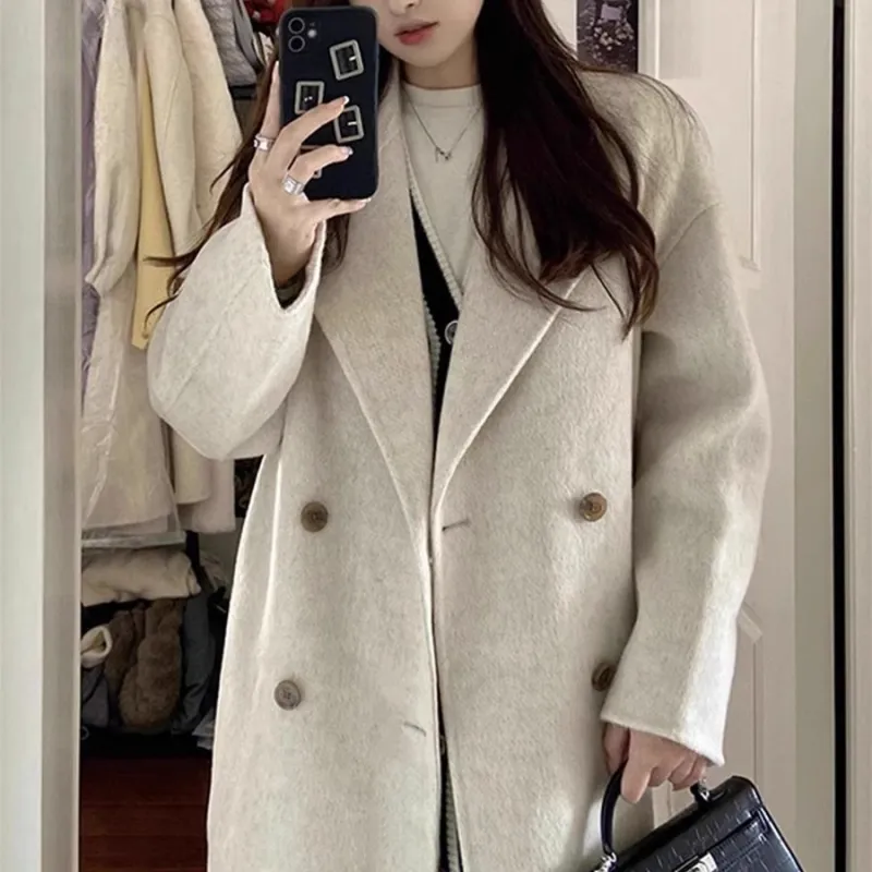GULIANFEI Double Sided Woolen Coat Women's Oat-1