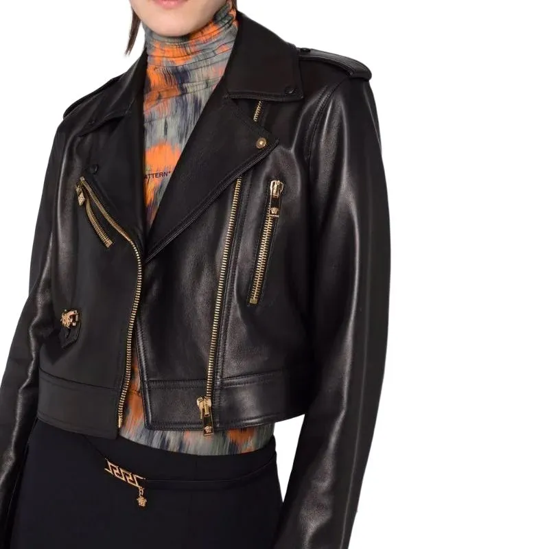 VERSACE Leather Jackets Women's Black-1