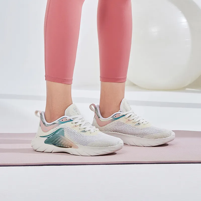 Erke Silk Road Embroidery Cushioning Anti Slip Wear Resistant Breathability Low Top Running Shoes Women's White Green-4