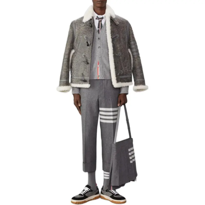 THOM BROWNE 4 Bar Shearling Collar Jacket-1