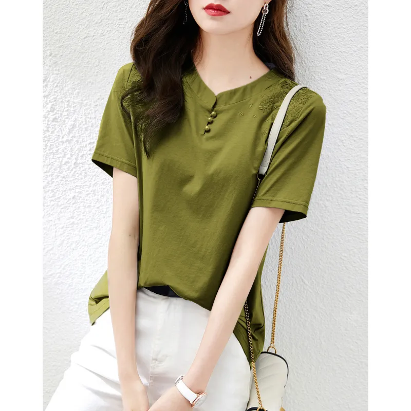 Mo Han Yi Mei Regular T Shirt Women's Green-4
