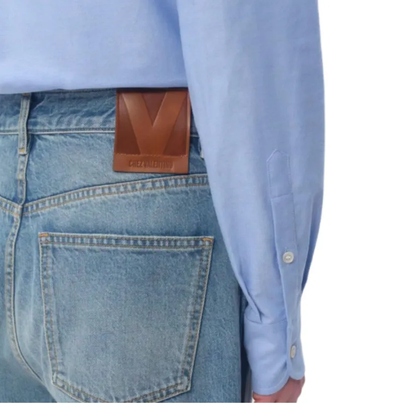 Valentino Logo Patch Wide Leg Jeans-6