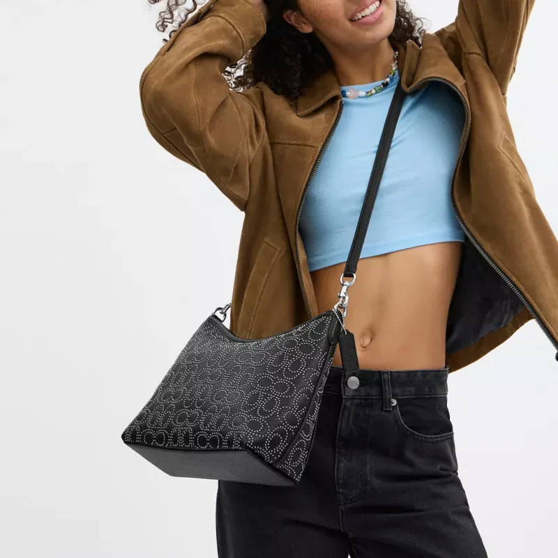 COACH Pebbled Leather Shoulder Bag, Crossbody Bag, Handbag Tubas Women's Black-3