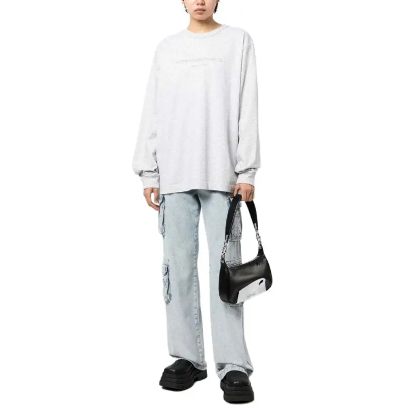 alexander wang Men Glitter-Effect Long Sleeve T-shirt Grey-3