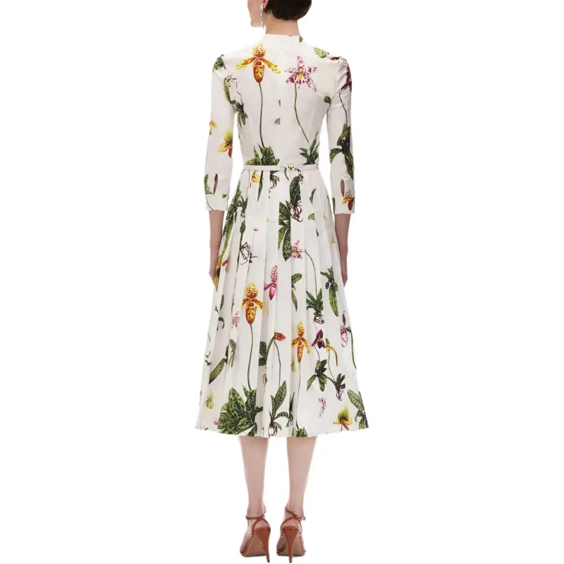 Oscar De La Renta Orchid 3/4 Sleeve Cotton poplin Dress-2