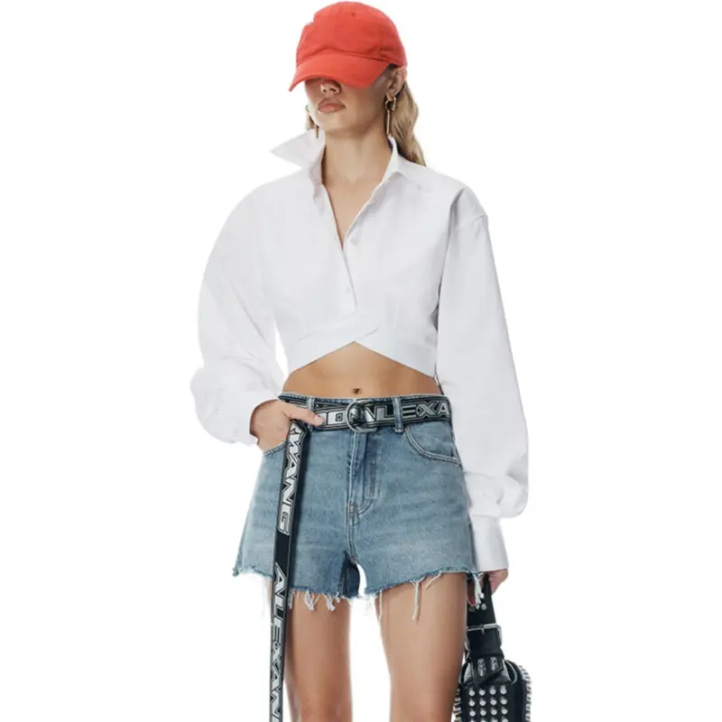 Alexander Wang White Logo Elastic Cropped Shirt White-4