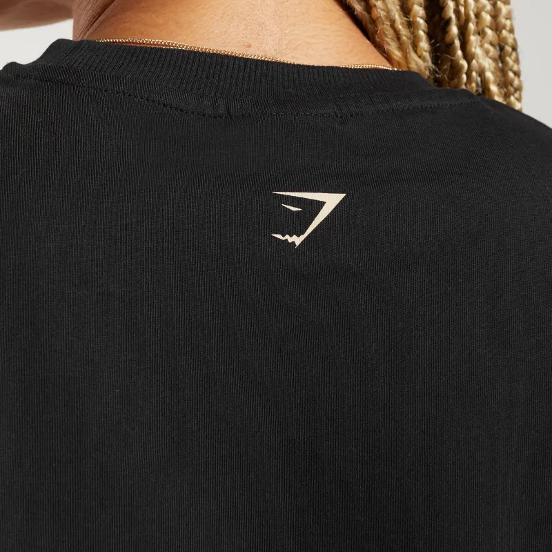GYMSHARK Drop Shoulder Sleeve T Shirt Women's Black-5