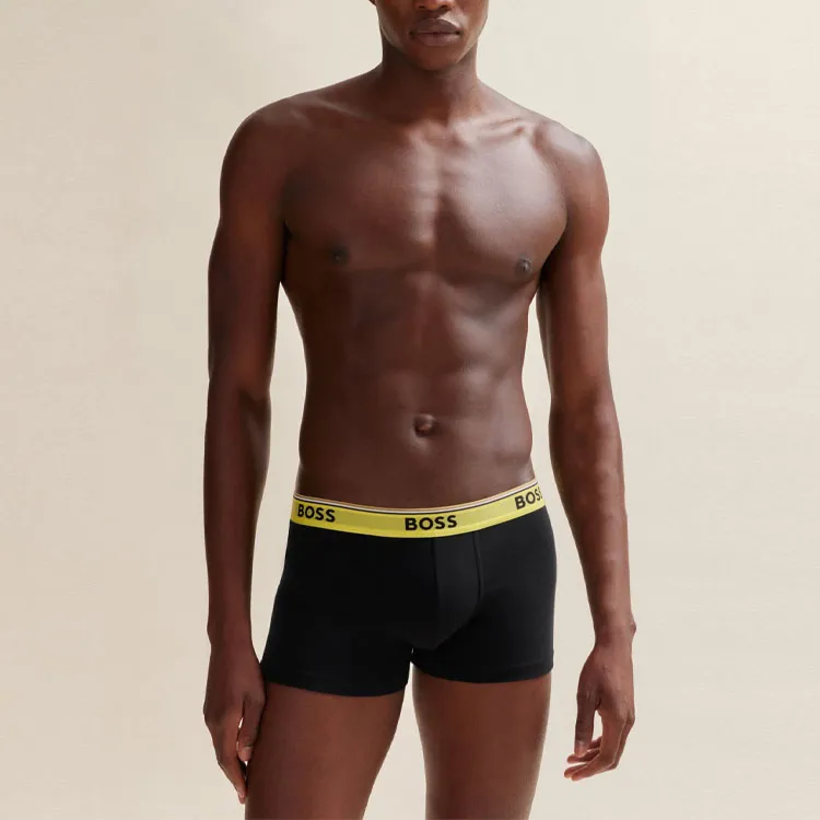 HUGO BOSS Three-Pack Of Stretch-Cotton Trunks With Logo Waistbands Boxer Shorts Men's 1 Set Of 3 Packs Black-1