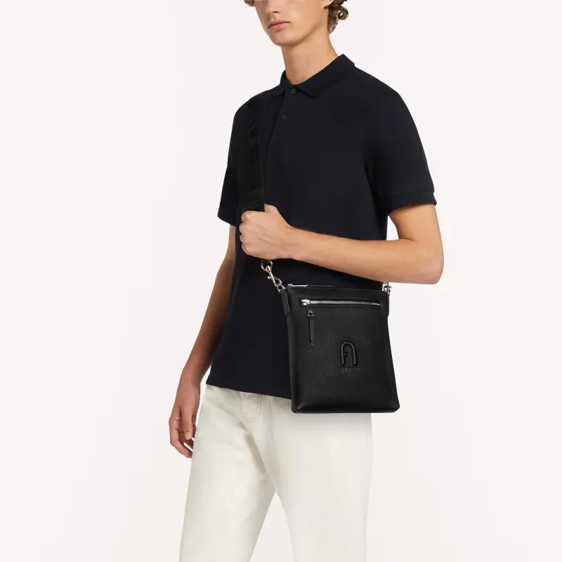 Furla Cow Leather Messenger Bag Shoulder Bag Crossbody Bag Small Size Men's Black-4