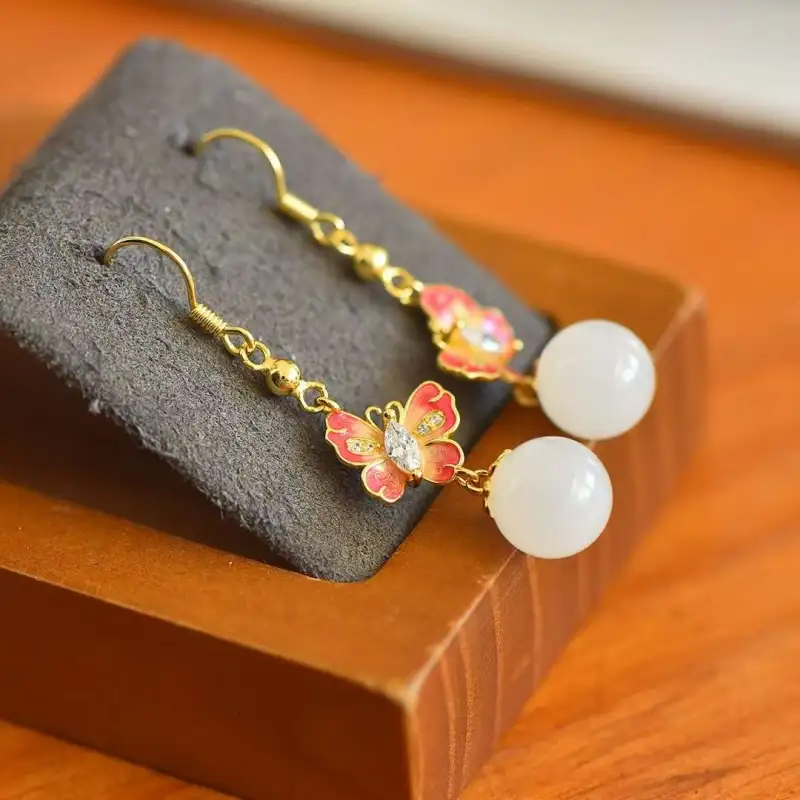 Gifts Hetian Jade Earrings White Jade Unisex-3