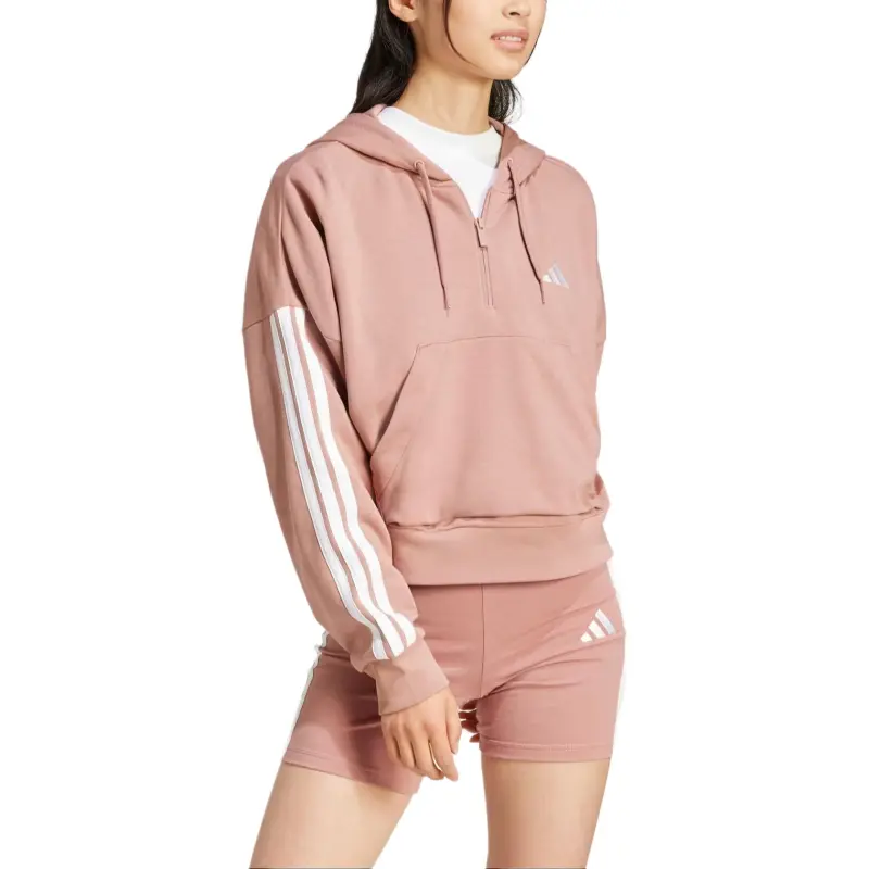 Adidas ESSENTIALSSportswear FW24 3-Stripes French Terry Quarter-Zip Sweatshirt Women's Warm Clay/White-3
