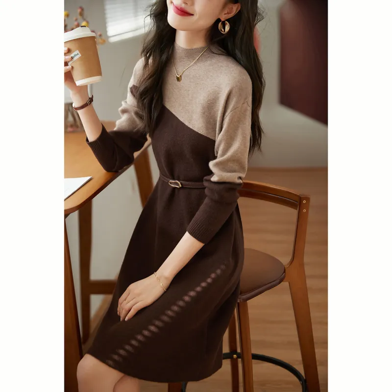 Mo Han Yi Mei Long Sleeved Dresses Women's Light Coffee-1