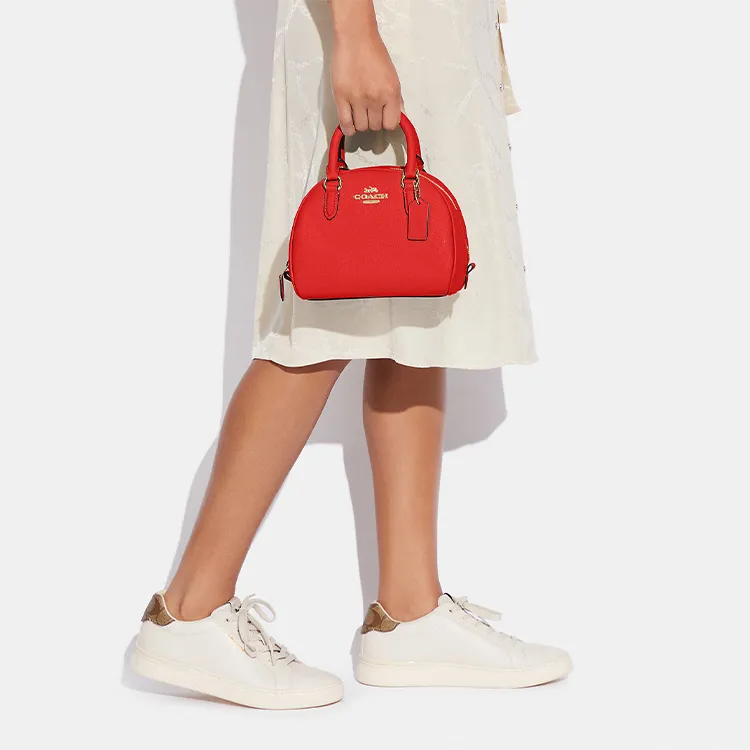 COACH Sydney Cross-Stitch Leather Dome Bag Handbag Shoulder Bag Crossbody Bag Small Size Women's Miami Red-4