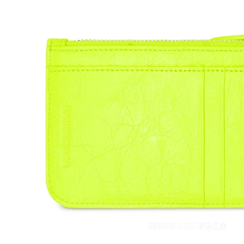 Balenciaga Le Cagole Fine-Grained Sheepskin Coin Purse Card Clip Card Holder Regular Women's Fluorescent Yellow-4