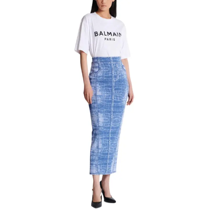 BALMAIN Denim Midi Skirt-2
