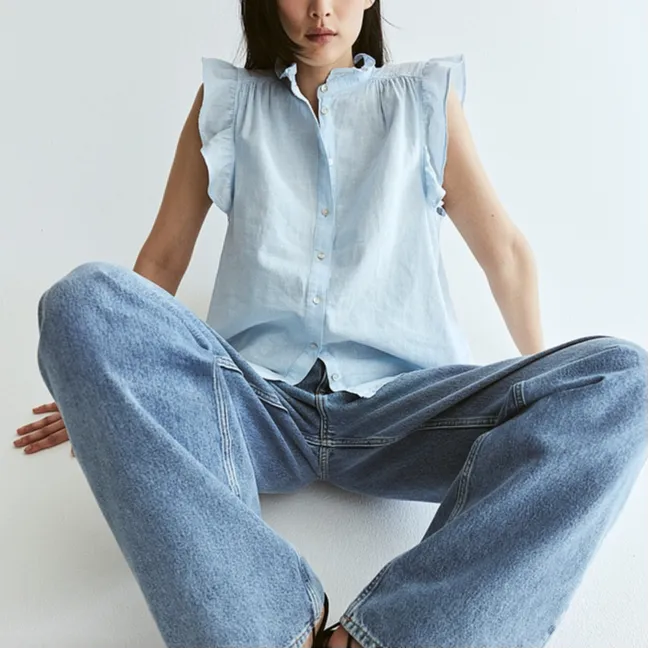 H&M Flutter Sleeve T-Shirt Women's Light Blue-2