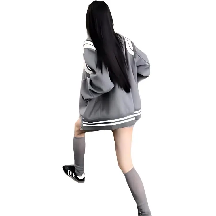 Vine Color Baseball Jacket Women's Gray-5