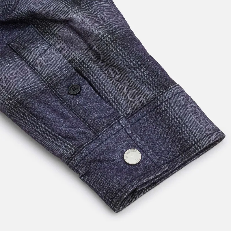 EVISU Coat Men's Navy Blue Plaid-3