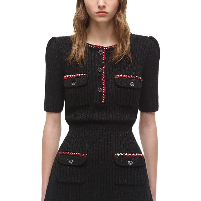 Self portrait Short Sleeved Dress Women's Classic Black-4