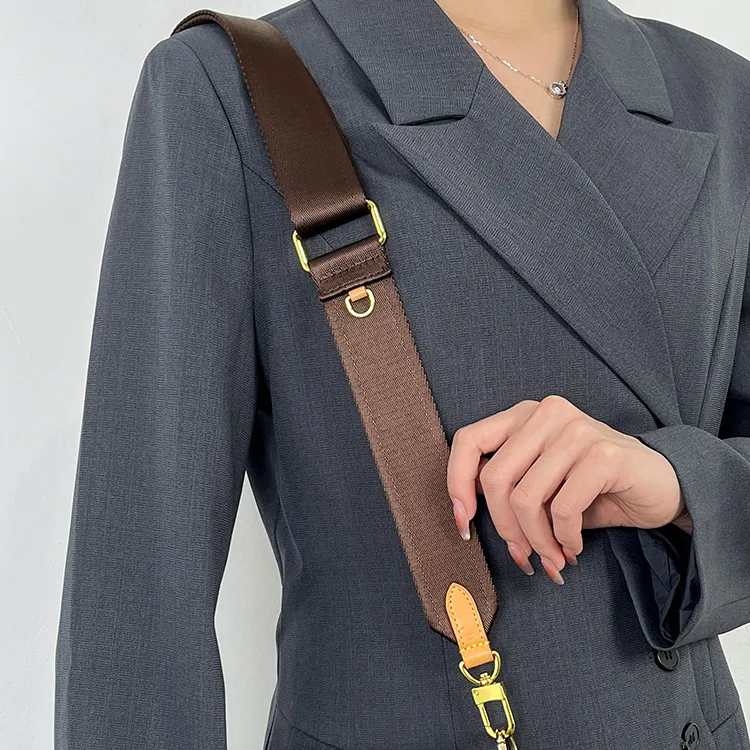 Luxury Care Artisan Workshop Canvas Shoulder Strap Gold Liner Crossbody Chain Accessory Bag Unisex Brown-2