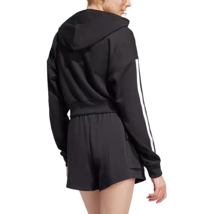 Adidas Free Shipping With AdiClub Essentials 3 Stripes French Terry Crop Hoodie-2