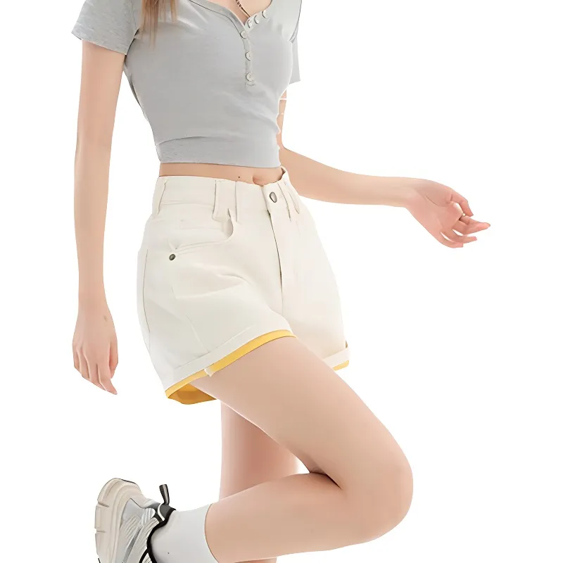 KULAIYA Denim Shorts Women's Ecru-2