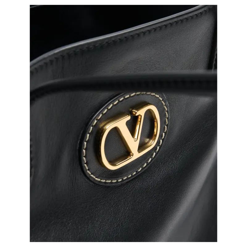 Valentino Calfskin Tote Bag Shopping Bag Shoulder Bag Crossbody Bag Handbag Medium Size Women's Black-5