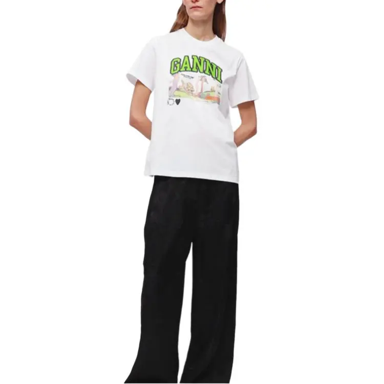 GANNI Logo Printed Crewneck T Shirt-4
