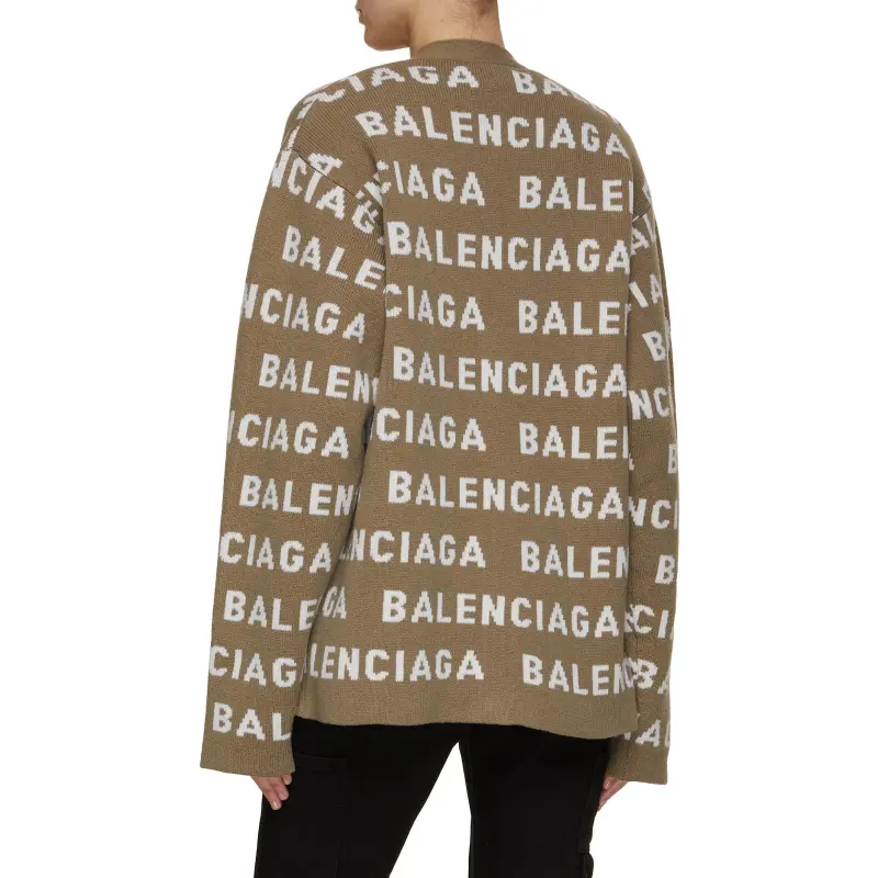 Balenciaga All-Over Logo Intarsia Buttoned Cardigan-3
