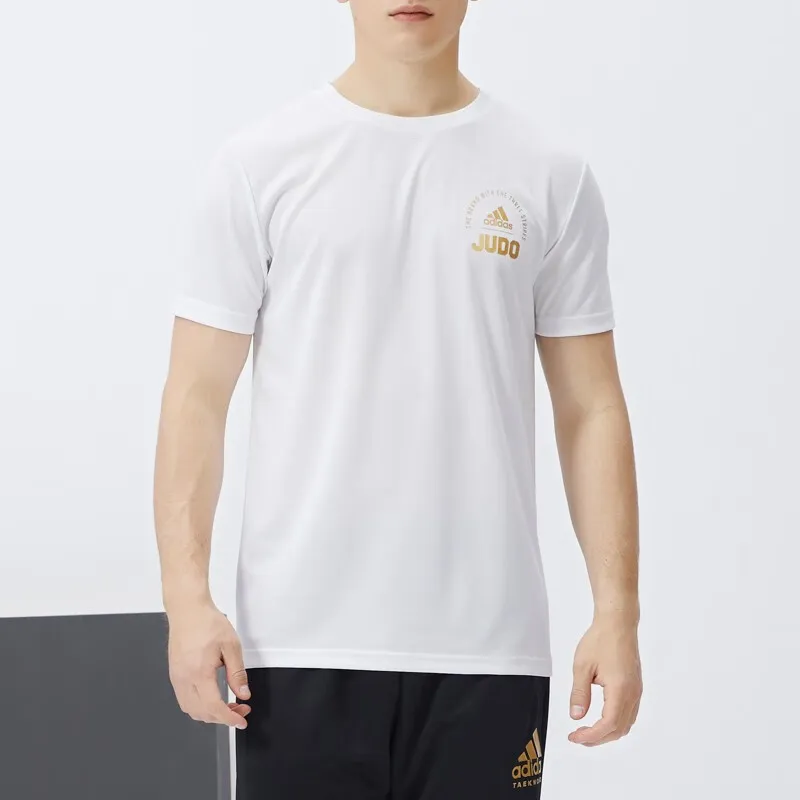 Adidas T Shirt Men's White With Small Gold Logo-1