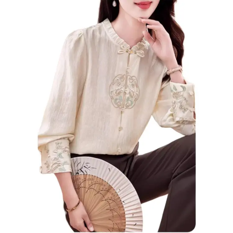 Yi Mengyuan Silk Shirt Women's Beige-4