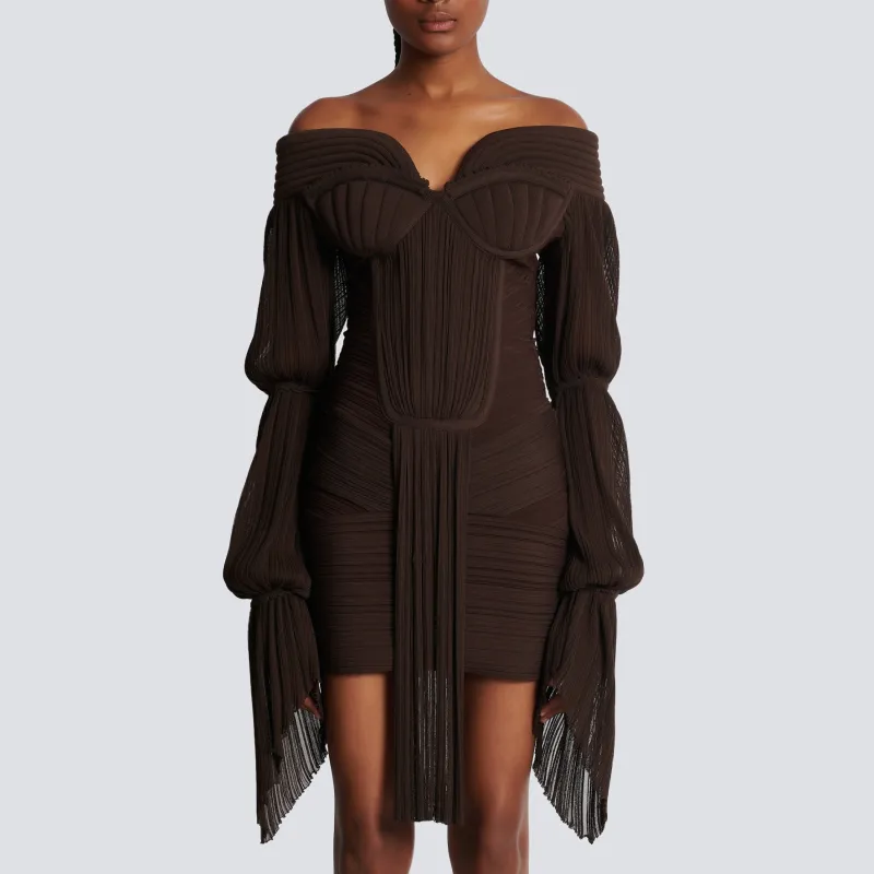 BALMAIN Long-Sleeved Dresses Women's Brown-2