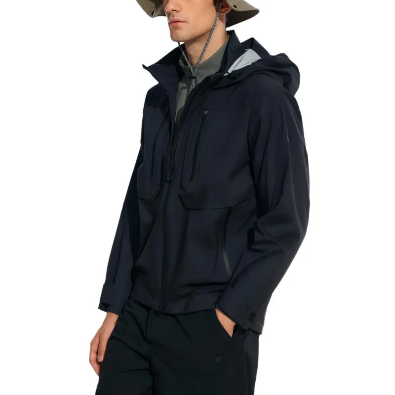 FILA Fitness Hiking Water Resistant Windproof Breathable Warm Windbreaker Jacket Men's Jet Black-3