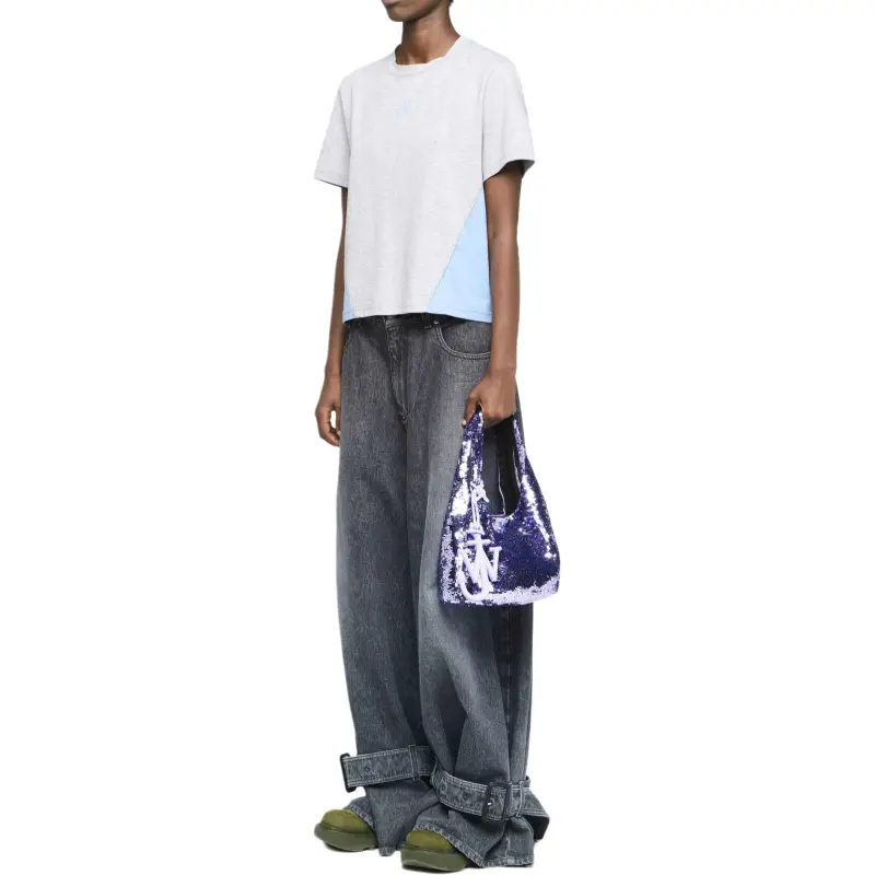 JW Anderson Anchor Embroidery Panelled Cropped T Shirt-1