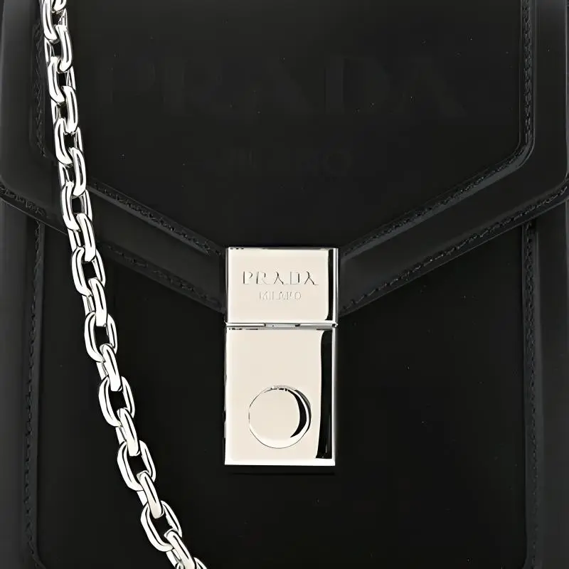PRADA Leather Shoulder Bag Unisex Black-4