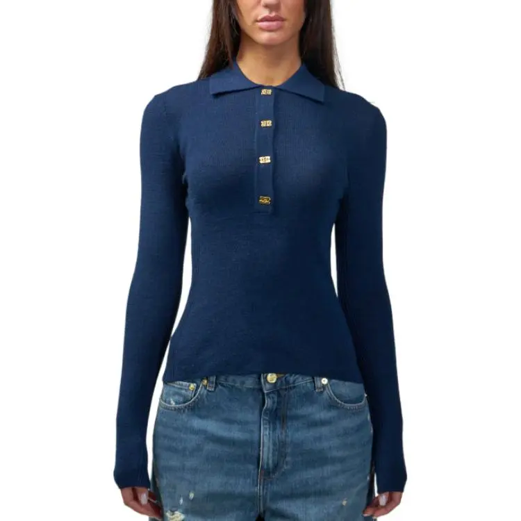 GANNI Long Sleeved Knit Polo Top-2