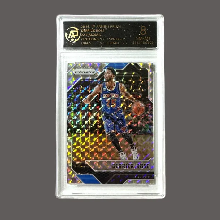 PANINI Derrick Rose Knicks PRIZM Silver Metallic Refringer Basketball Card 8 Points Graded Cards 1 Piece-3