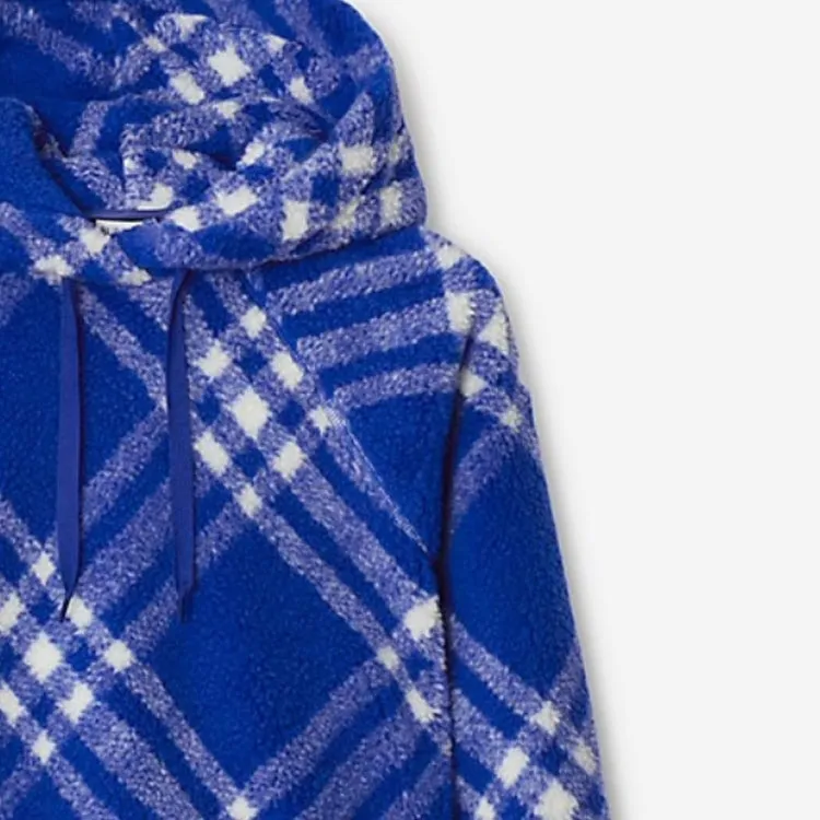Burberry Check Pattern Faux Shearling Hoodie-6
