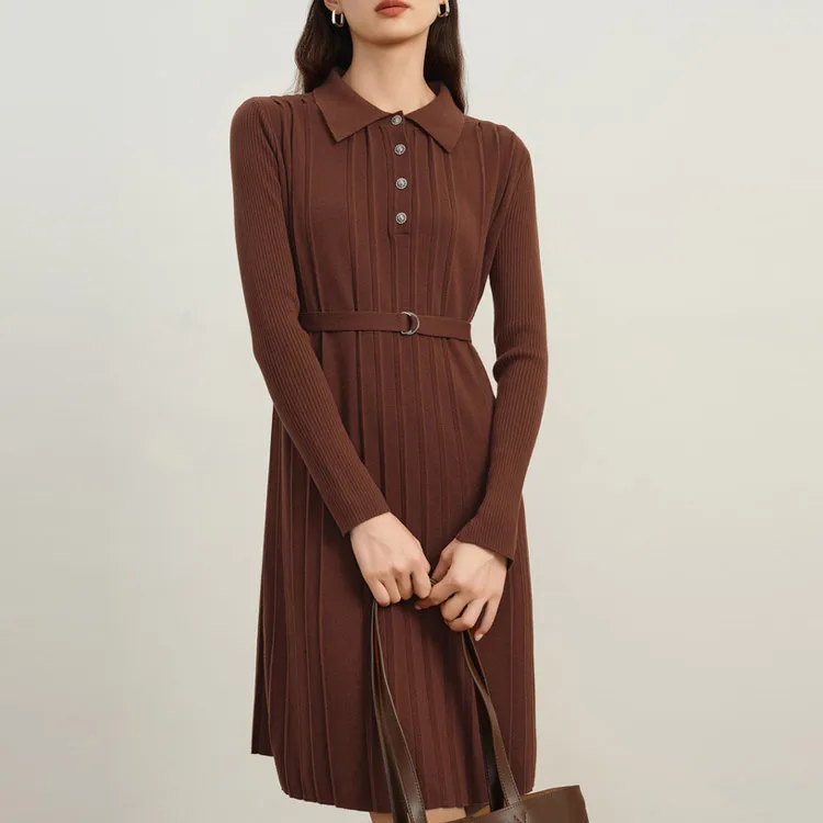 JZ Juzui Long Sleeved Dresses Women's Brown-2