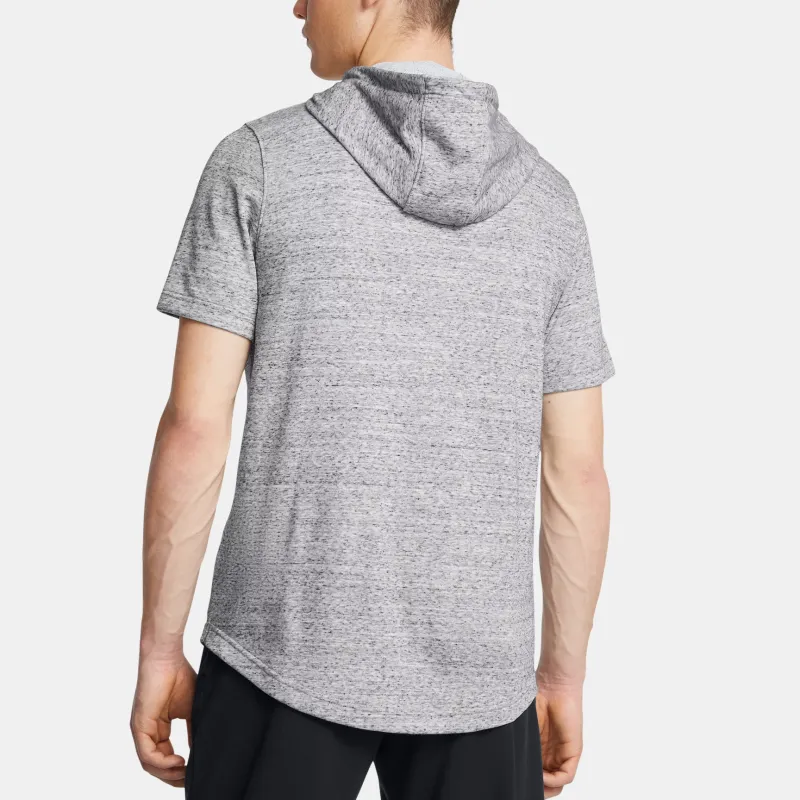 Under Armour Project Rock Terry Short Sleeve Hoodie Sweatshirt Men's Gray Medium Size Heather-3