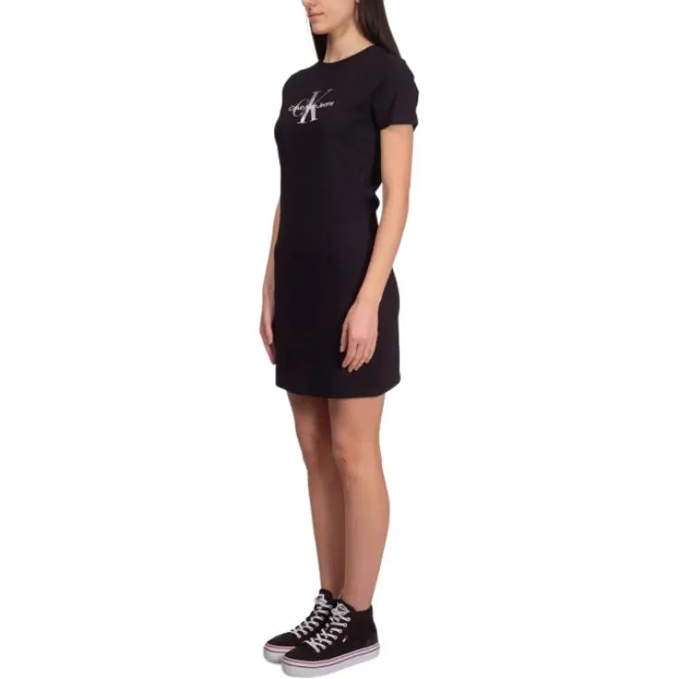 CALVIN KLEIN Monogram T Shirt Dress Short Sleeved Dress Women's Black-3