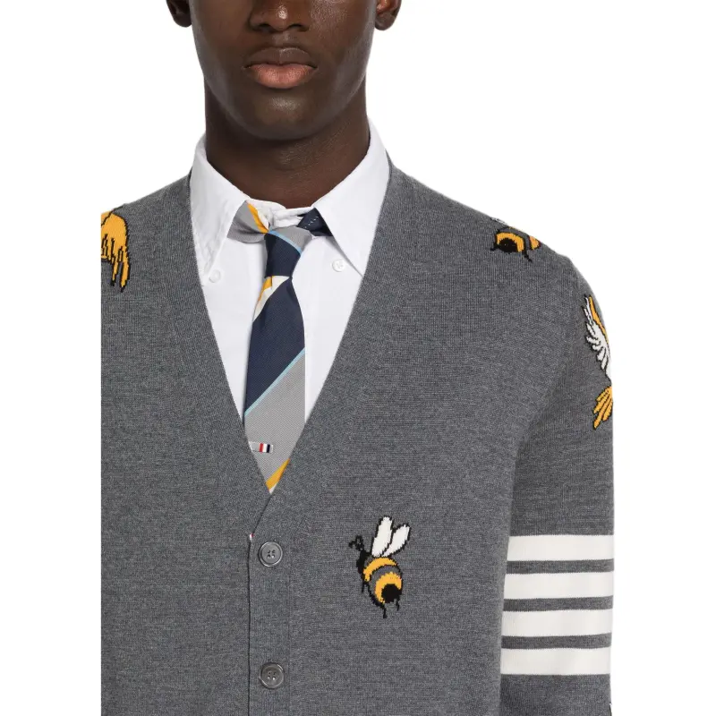THOM BROWNE 4 Bar Striped Buttoned Cardigan-4