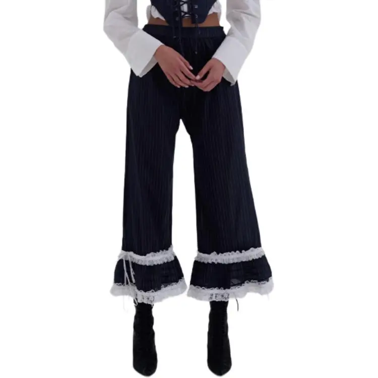 Selkie Collection FW24 Casual Pants Women's Dark Blue Dotted Line Print-1