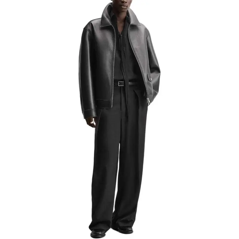 ZARA Leather Jacket Men's Black-3