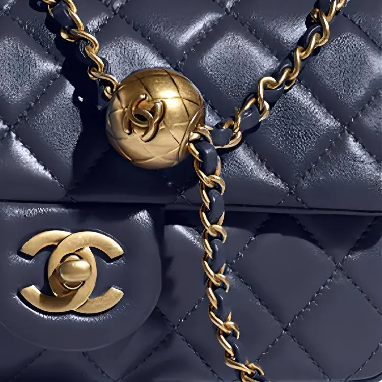 CHANEL Classic Flap CF Small Gold Ball Lambskin Shoulder Bag, Crossbody Bag Women's Marine Blue-2