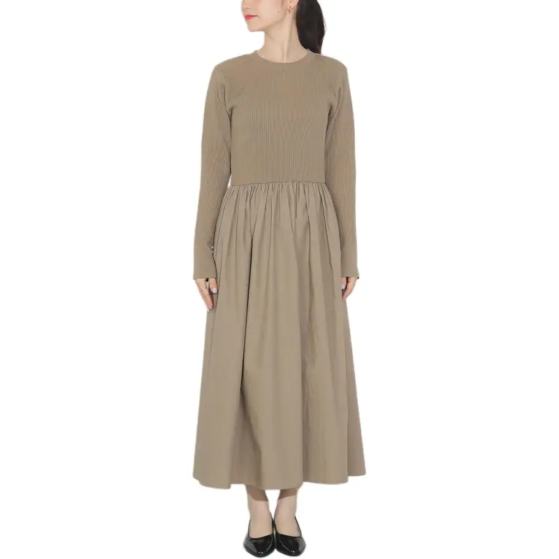 Beams Long Sleeved Dress Women's Mocha-4