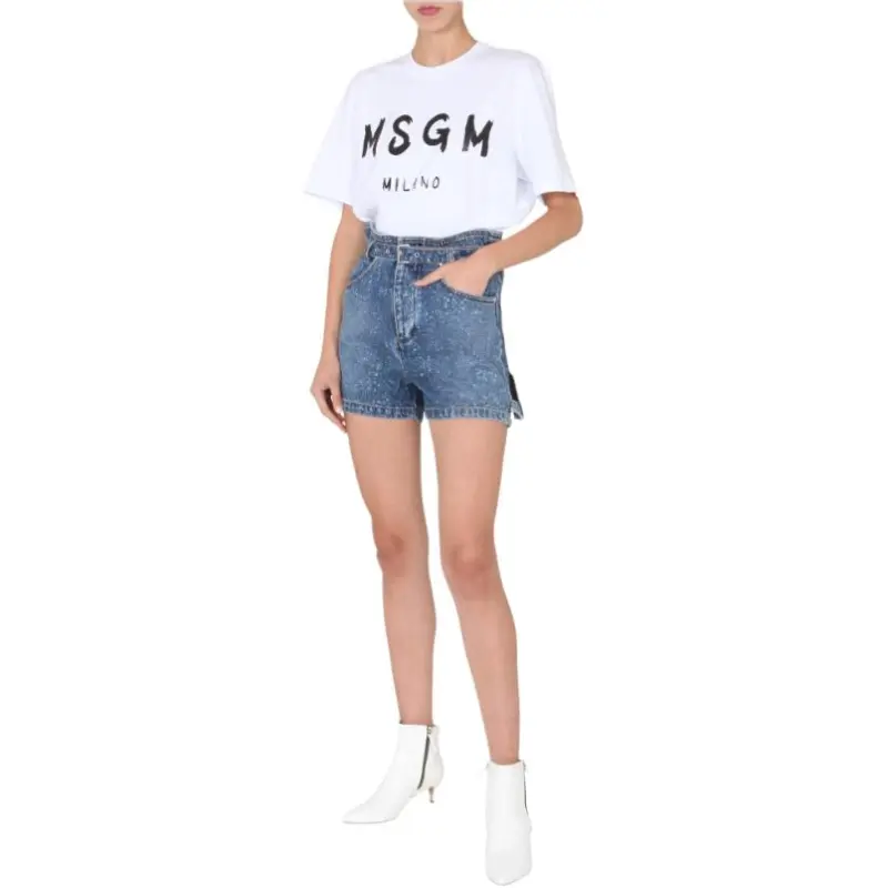 MSGM Paint Splatter Printed Denim Shorts-3