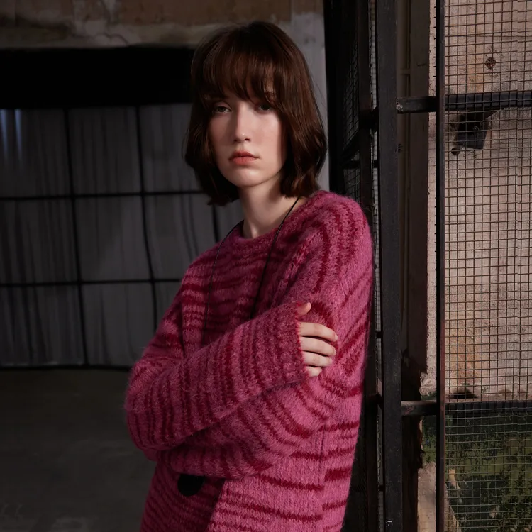 3COLOUR Knitwear Women's Raspberry Pink Stripes-3