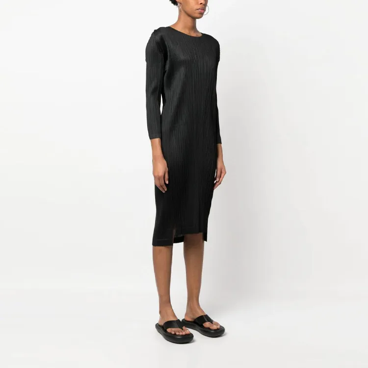 PLEATS PLEASE ISSEY MIYAKE September Plissé satin Midi Dress-3